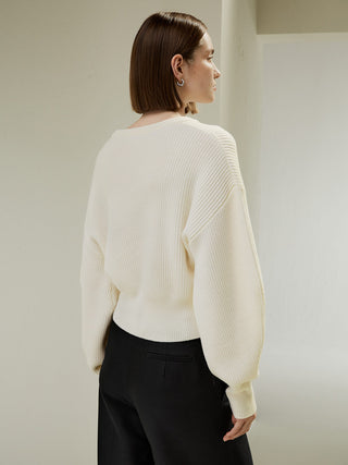 Round Neck Drop-Shoulder Merino Wool Sweater