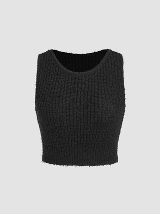 Round Neck Solid Knit Crop Vest