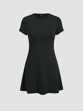 Round Neckline Knit Mini Dress