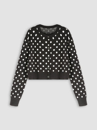 Round Neckline Polka Dot Button Cardigan