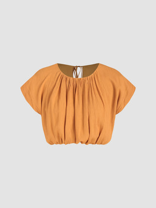 Round Neckline Ruffle Tie Back Crop Top