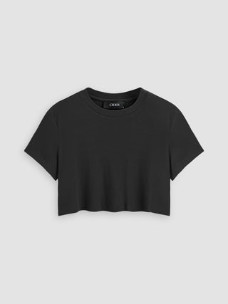 Round Neckline Short Sleeve Crop Tee (XL / Black)