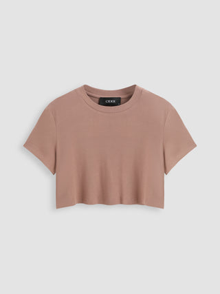 Round Neckline Short Sleeve Crop Tee