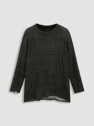 Round Neckline Solid Hollow Out Knitted Long Sleeve Top