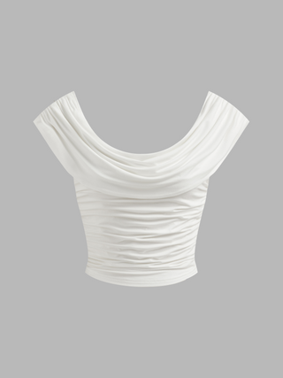 Round Neckline Solid Ruched Crop Top