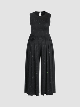 Round Neckline Solid Sequin Jumpsuit Curve & Plus