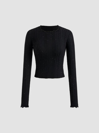 Round Neckline Star Knitted Long Sleeve Top