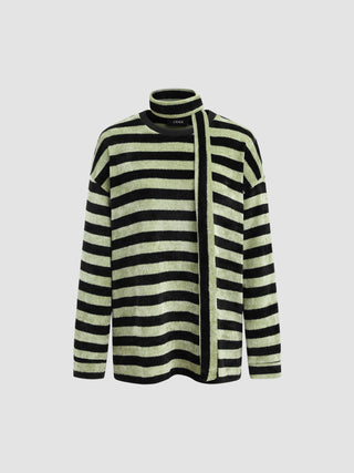 Round Neckline Stripe Long Sleeve Tee With Scarf