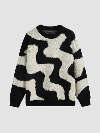 Round Neckline Zebra Stripe Sweater