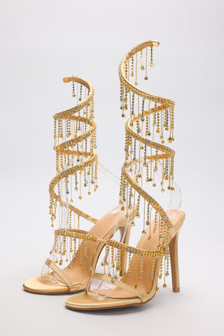 Rrhinestone tassel embellished stiletto pumps8 (40 / Gold)