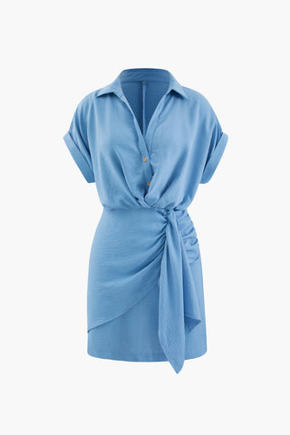 Ruched Detail Mini Shirt Dress (XL / BABY BLUE)