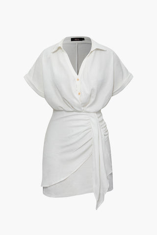 Ruched Detail Mini Shirt Dress (XL / WHITE)