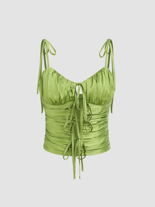 Ruched Knotted Crop Top (XS / Green)