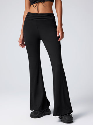 Ruched Mid Waist Flared Pants