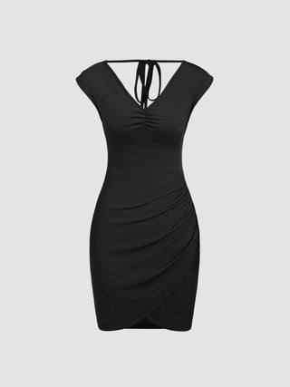 Ruched V-neck Halter Mini Dress