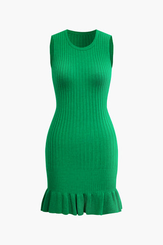 Ruffle Hem Sleeveless Knit Mini Dress (L / GREEN)