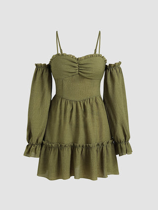 Ruffle Solid Cami Mini Dress (M / Green)