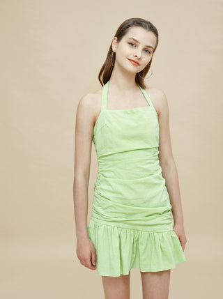 Ruffle Wrap Mini  Dress (L / Green)