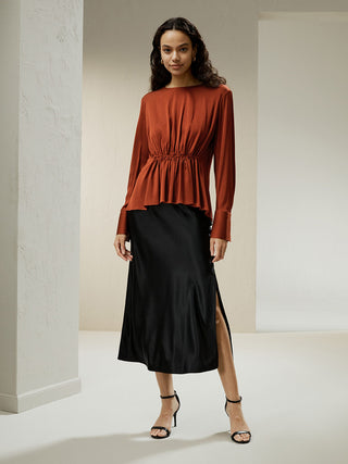 Ruffled Boatneck Blouse (Maroon / 2)