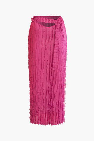 Ruffled Tie Waist Maxi Skirt (M / RASPBERRY)