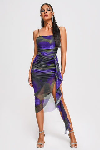 Sabina Printed Mesh Midi Dress