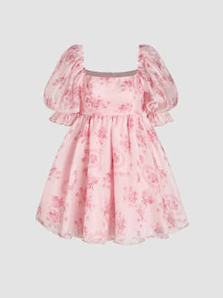 Sadie's Floral Puff Sleeve Ruffle Mini Dress (XL / Pink)