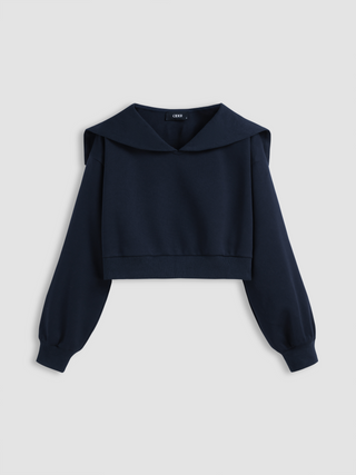 Sailor Collar Solid Crop Sweatshirt