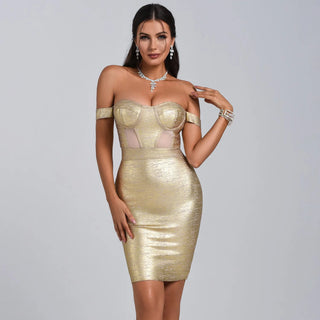 Sakari Off Shoulder Metallic Cocktail Dress