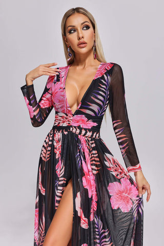 Samai Deep V Neck Printed Maxi Dress