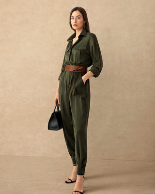 Sandwashed Safari Jumpsuit (Safari Green / S)