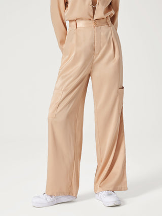 Satin Button Cargo Pants