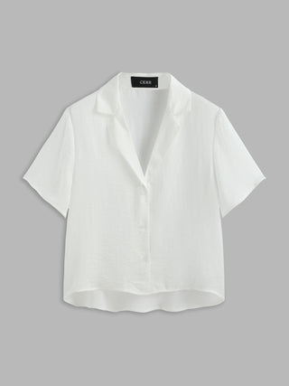 Satin Collar Button Short Sleeve Blouse