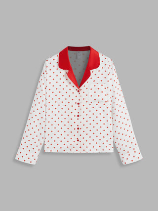 Satin Collar Polka Dot Pajama Top