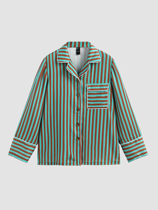 Satin Collar Striped Pajama Top