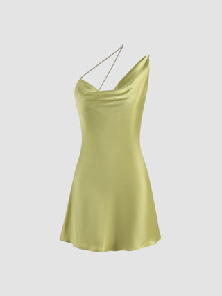 Satin Cowl Neck Asymmetrical Cami Mini Dress