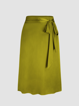 Satin Middle Waist Solid Bowknot Maxi Skirt Curve & Plus