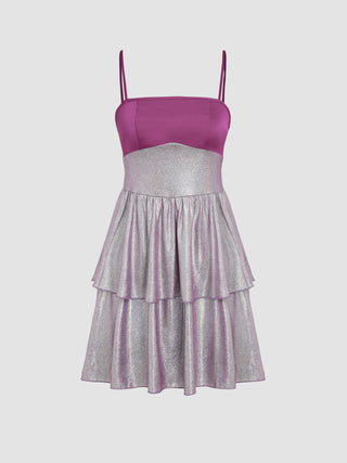 Satin Patchy Metallic Cami Short Dress