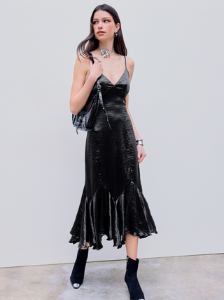 Satin Ruffle Hem Midi Dress