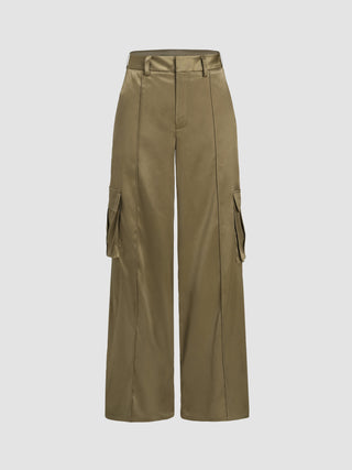 Satin Solid Stitch Pocket Cargo Pants