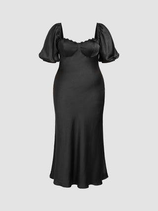 Satin Square Neck Puff Sleeve Maxi Dress Curve & Plus