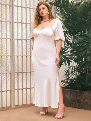 Satin Square Neck Puff Sleeve Maxi Dress Curve & Plus