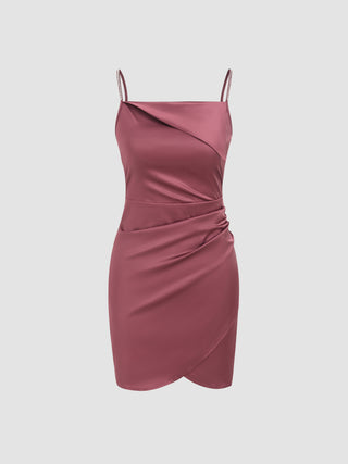 Satin Square Neck Ruched Mini Dress