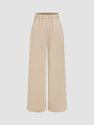 Satin Textured High Waist Solid Straight Leg Trousers