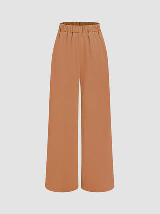 Satin Textured High Waist Solid Straight Leg Trousers