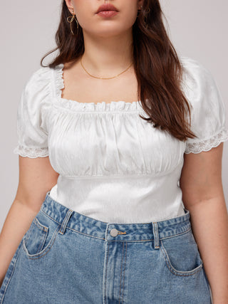 Satin Trim Crop Blouse Curve & Plus (4XL / White)