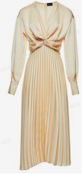 Satin V-neck Solid Pleated Midi Dress Curve & Plus