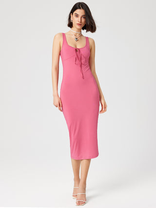 Scoop Neckline Knotted Midi Dress