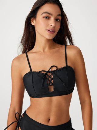 Scoop Neckline Lace Up Tie Back Bracelet Bikini Top