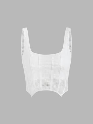 See Through Zip Up Corset Top (XL / White)