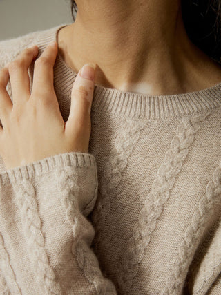 a close up of a woman wearing a sweater